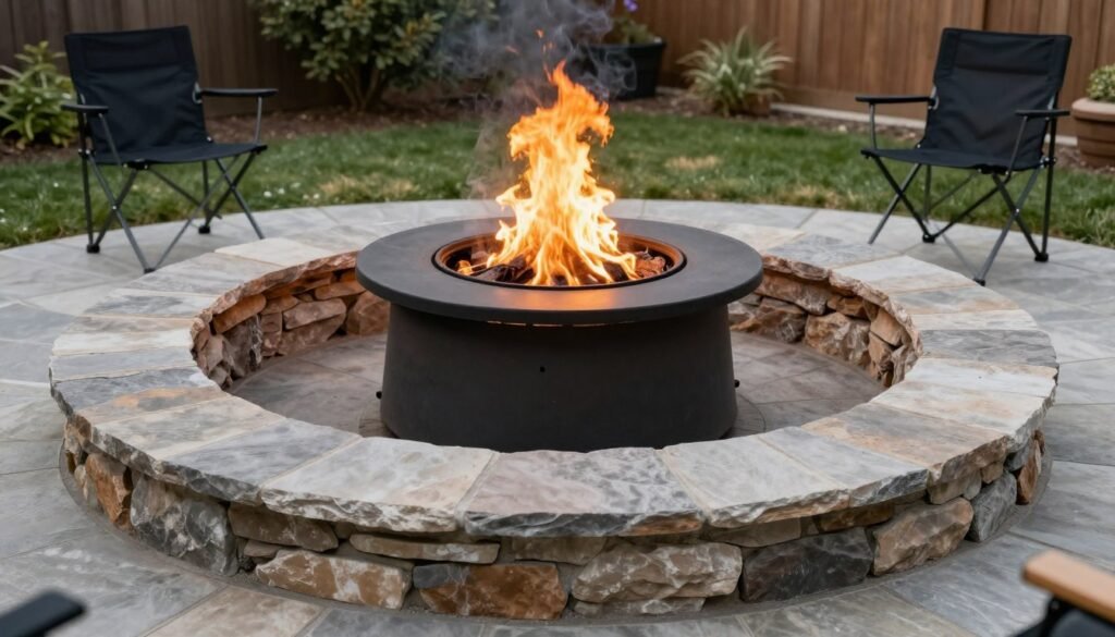 fire pit area that converts to dining space