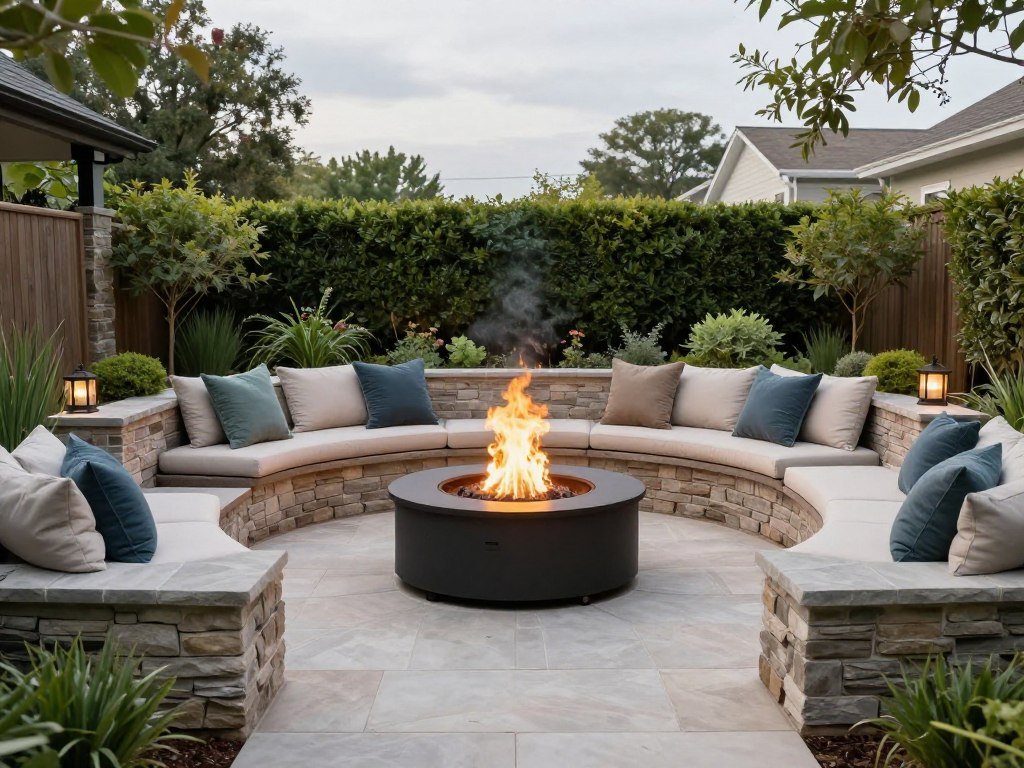 fire pit as focal point in garden