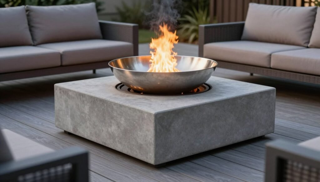 fire pit combining steel bowl and concrete base