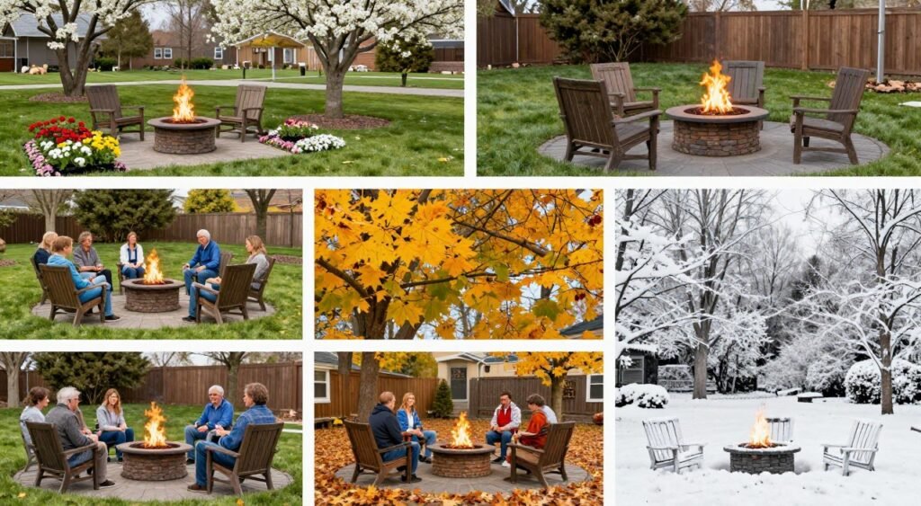 fire pit in different seasons showing year-round usage