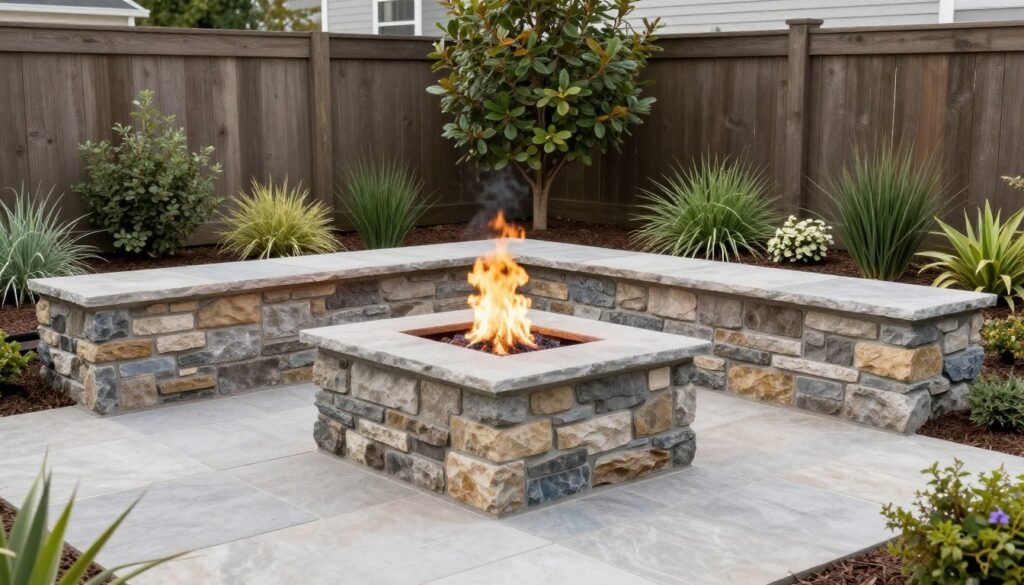 fire pit integrated into landscape design