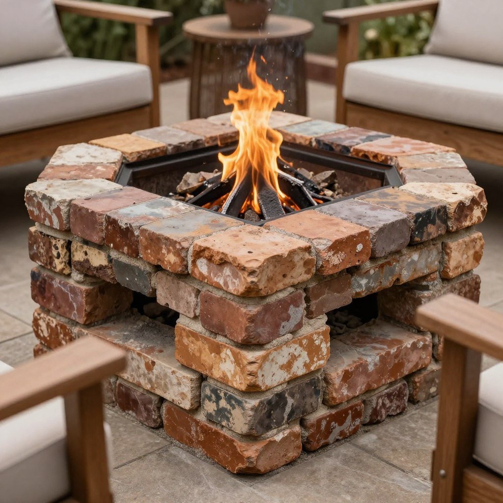 fire pit made from reclaimed bricks