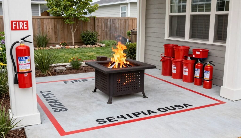 fire pit safety equipment including extinguisher and proper clearances