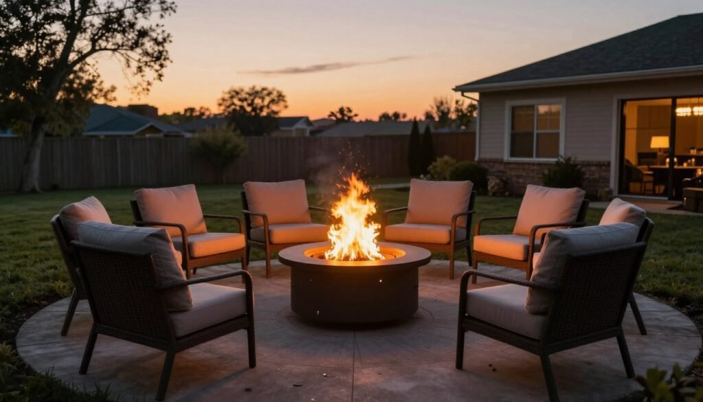 fire pit seating arrangement at sunset