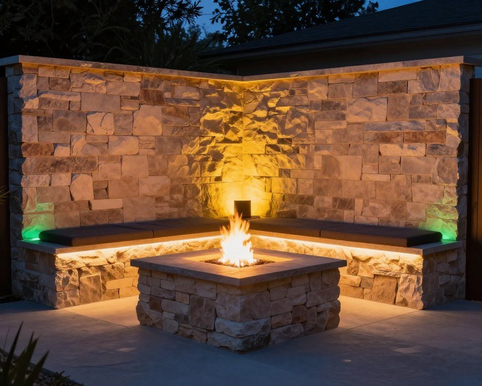 fire pit with LED accent lighting