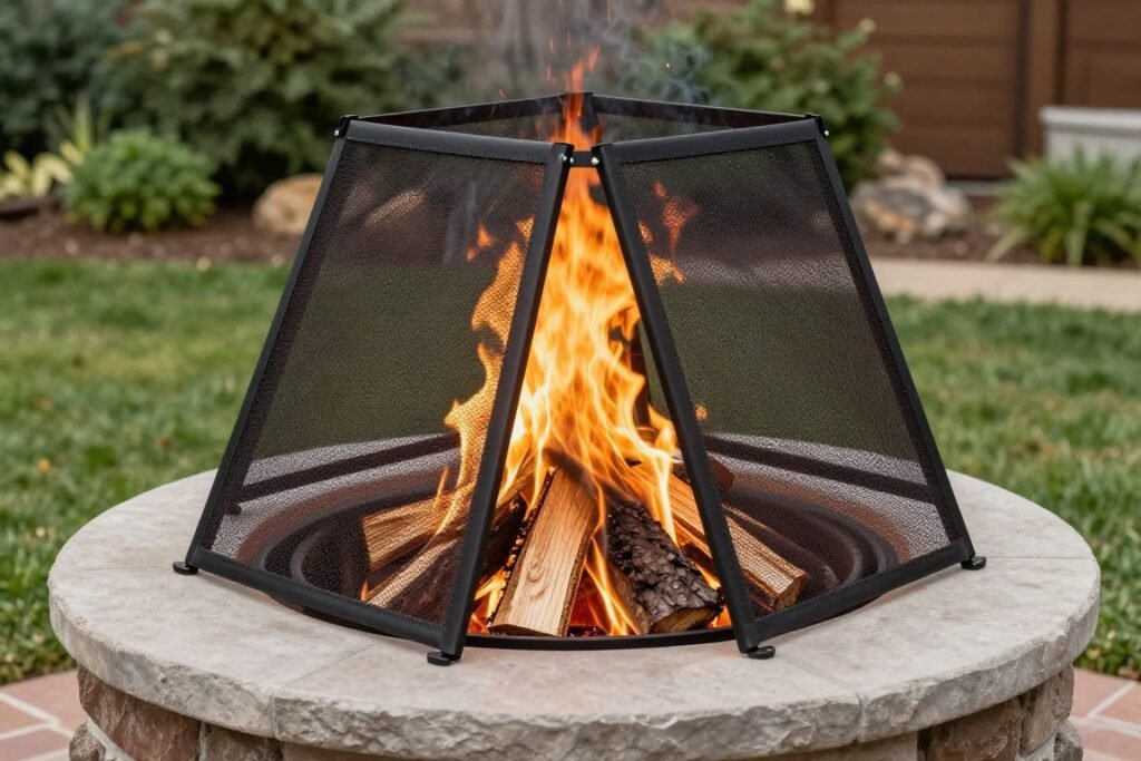 fire pit with hinged spark screen