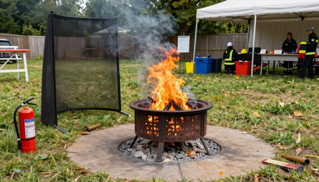 fire pit with proper clearance and safety setup