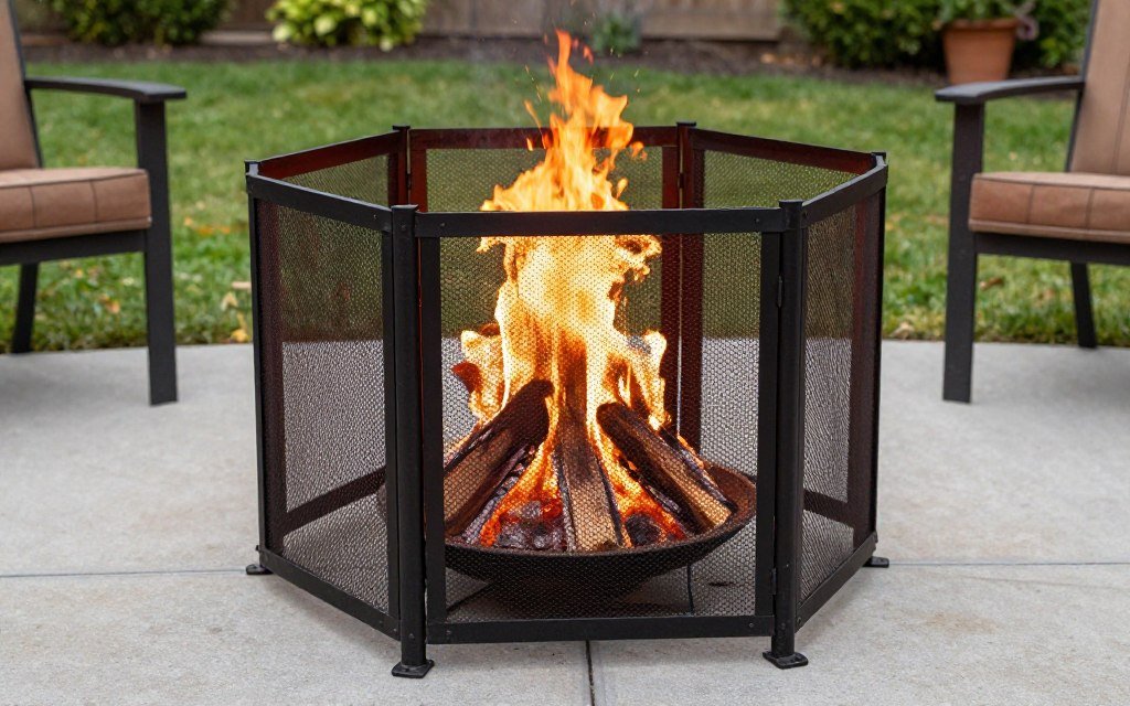 fire pit with spark screen and safety features