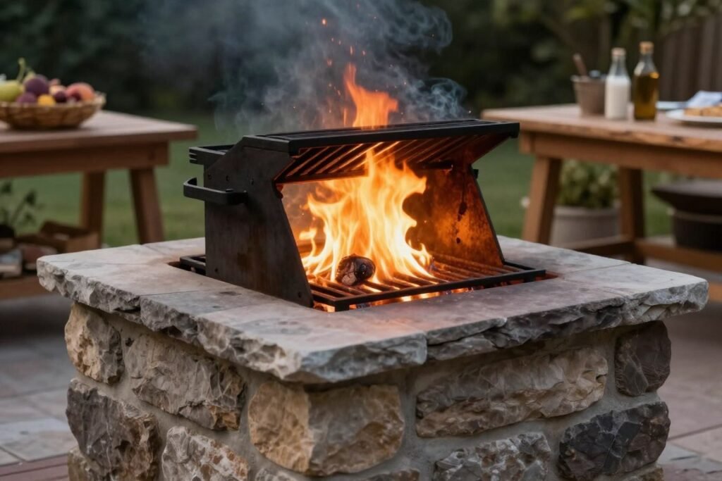 fire pit with swing-away cooking grate