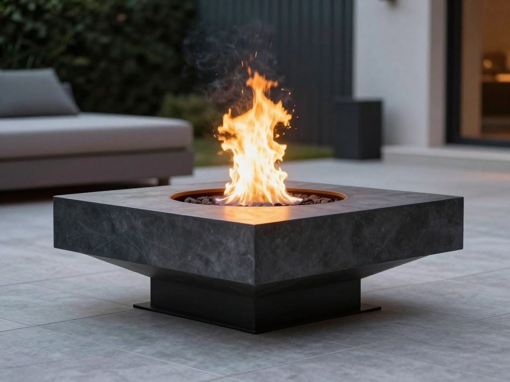 floating fire pit appearing to levitate above patio