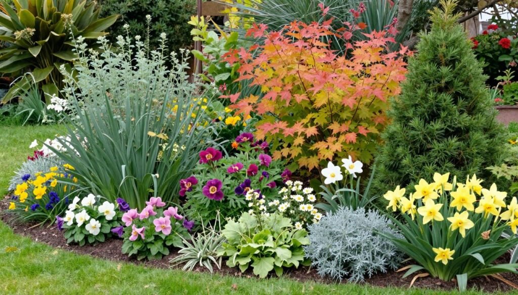 four-season garden showing plants with different seasonal interest features