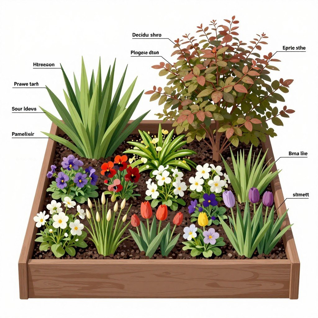 garden bed showing layered planting for continuous seasonal interest