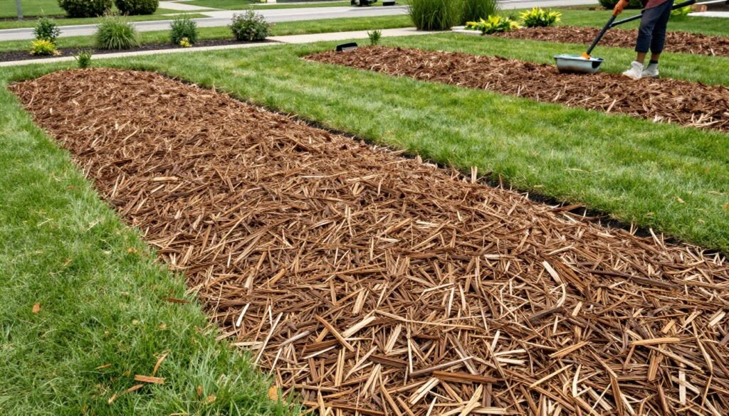 garden beds with fresh wood chip mulch