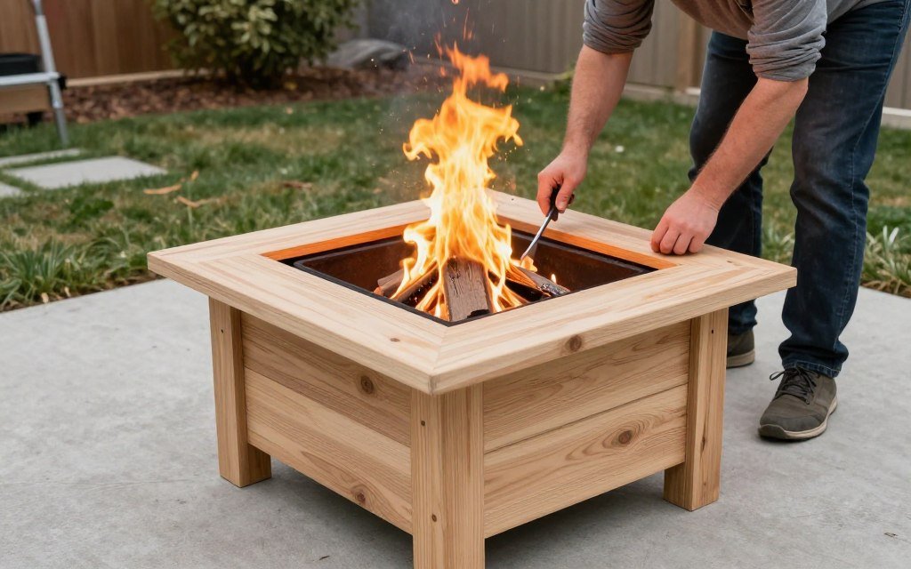 homeowner installing DIY fire pit showing accessible construction process