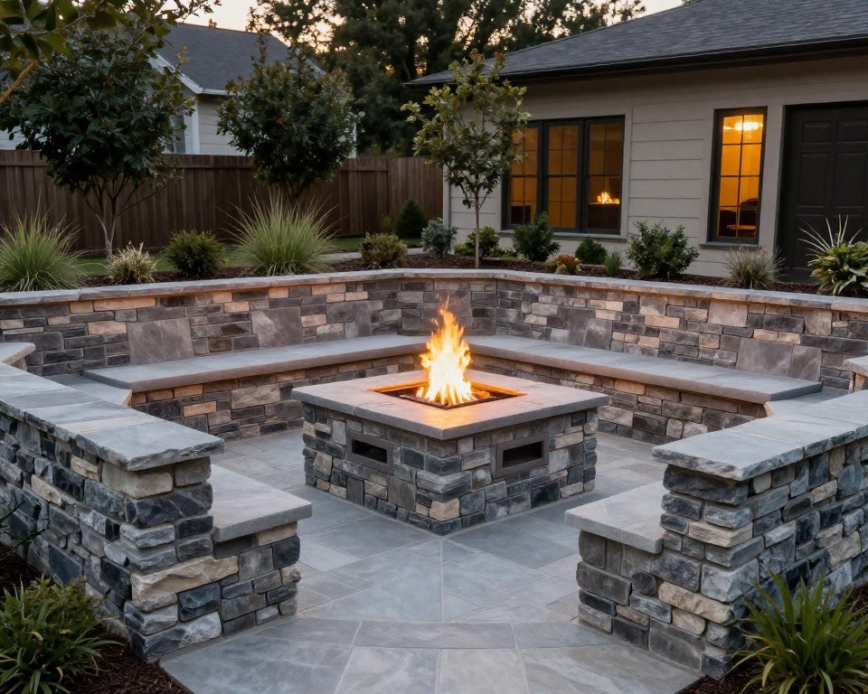 in-ground fire pit with built-in stone steps