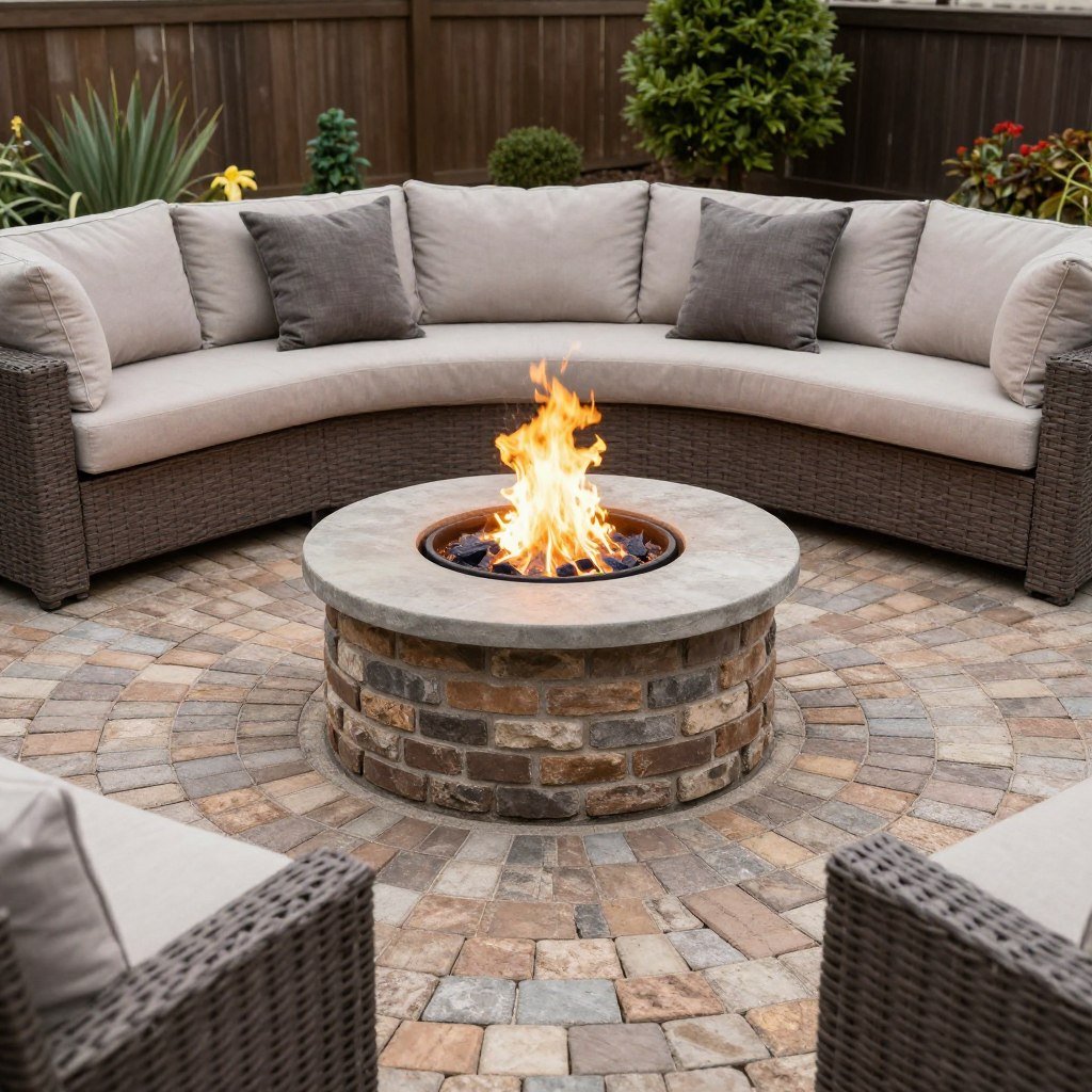 in-ground fire pit with paver patio surround