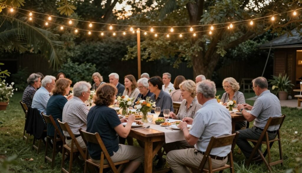 intimate small backyard wedding reception with family style dining