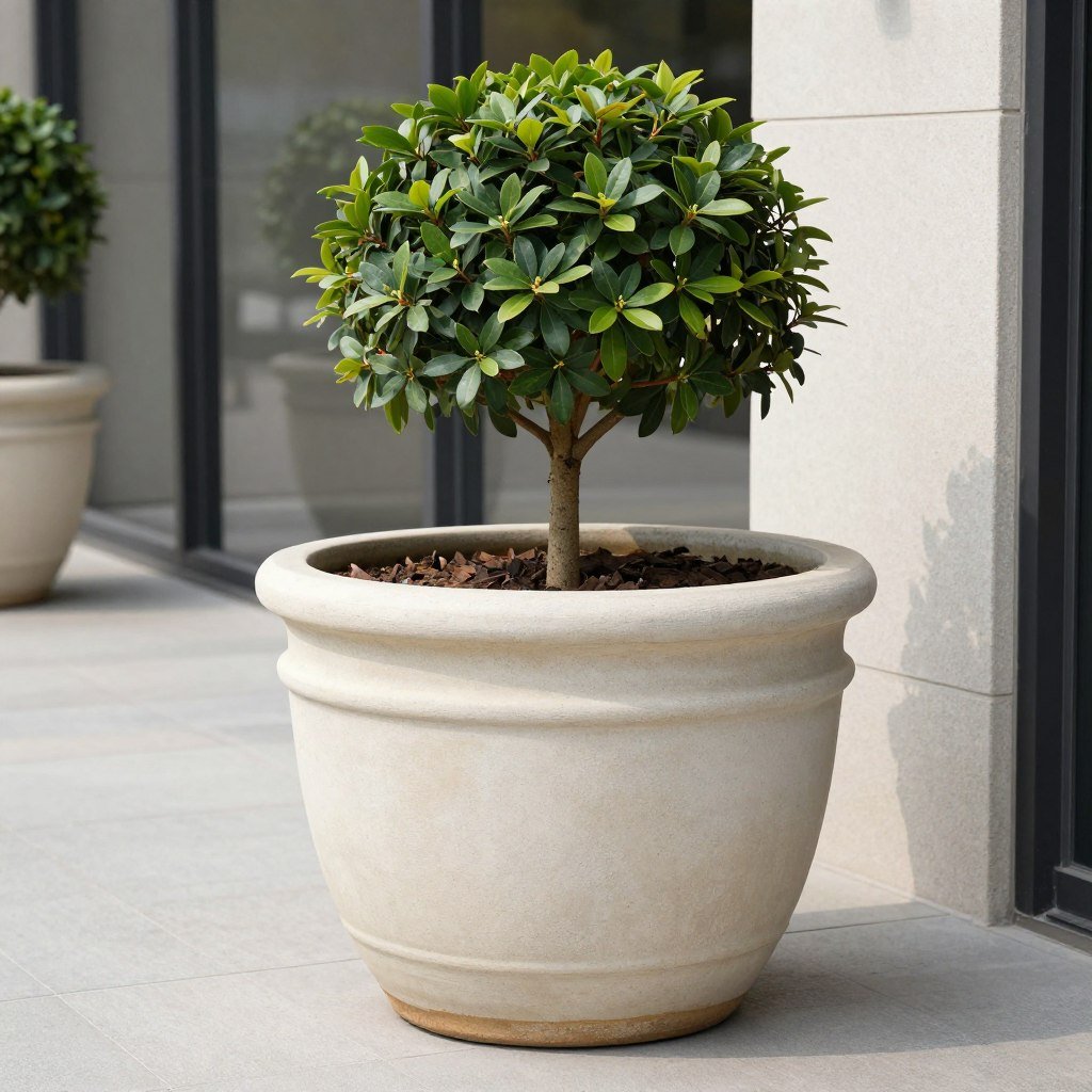 large ceramic planter with small tree