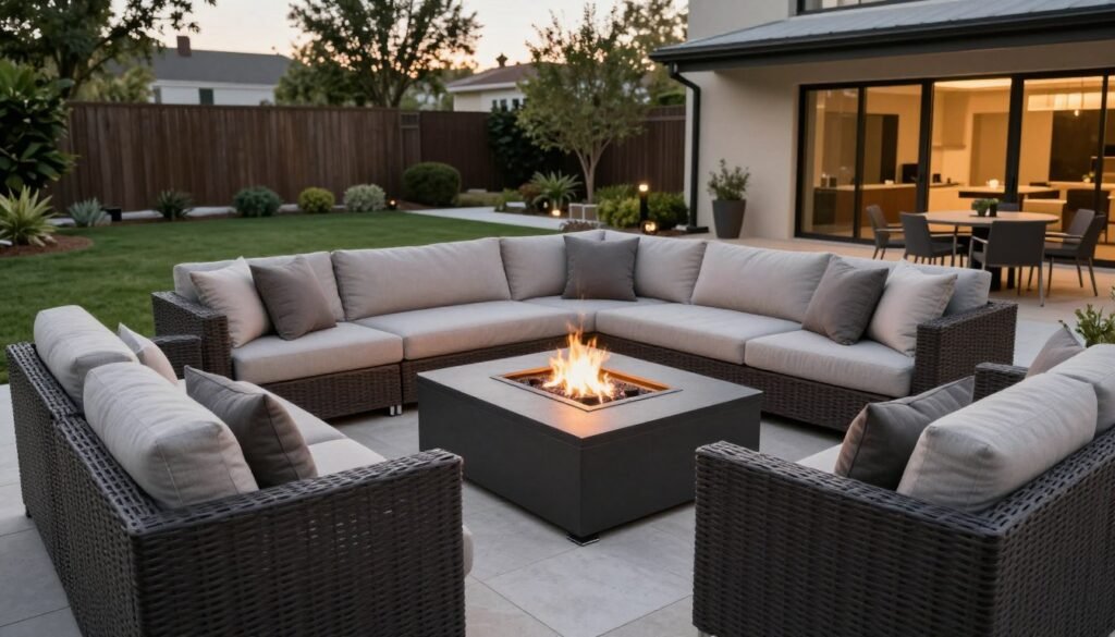 large outdoor sectional arranged around fire pit