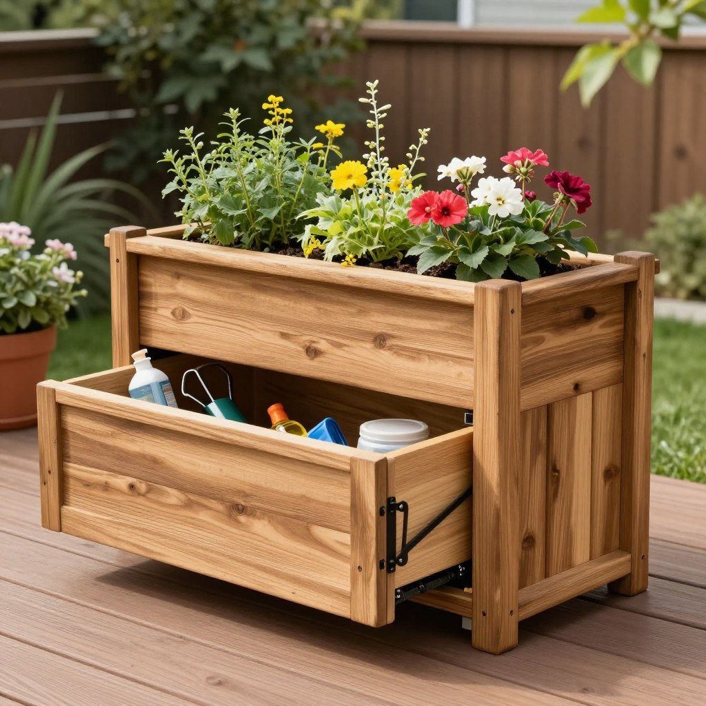 large planter with hidden storage compartment underneath