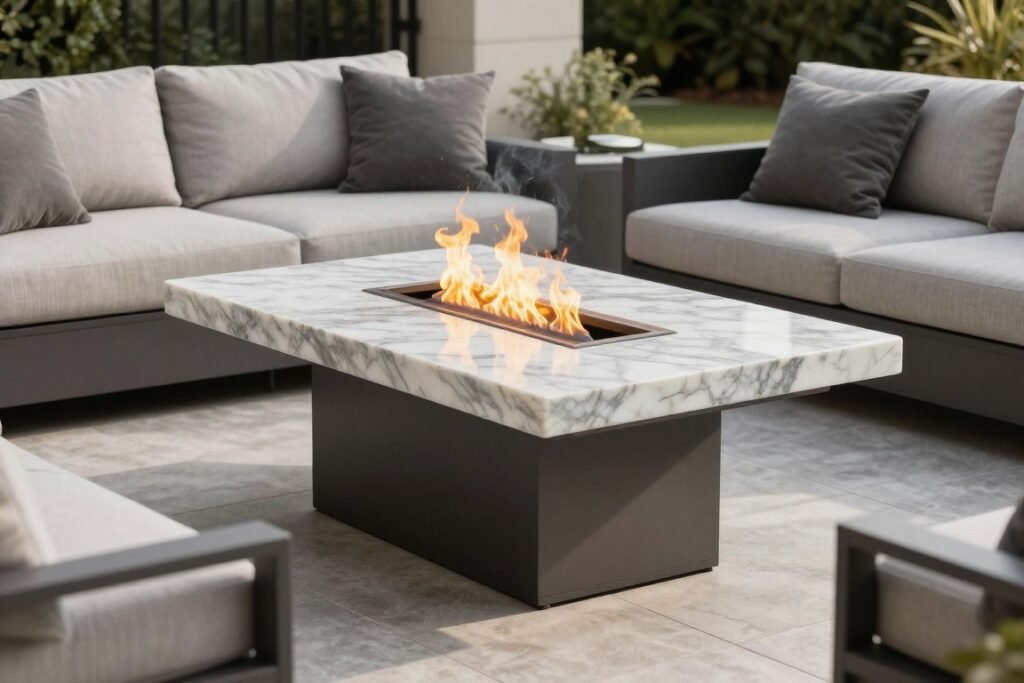 luxury fire table with premium materials and contemporary design