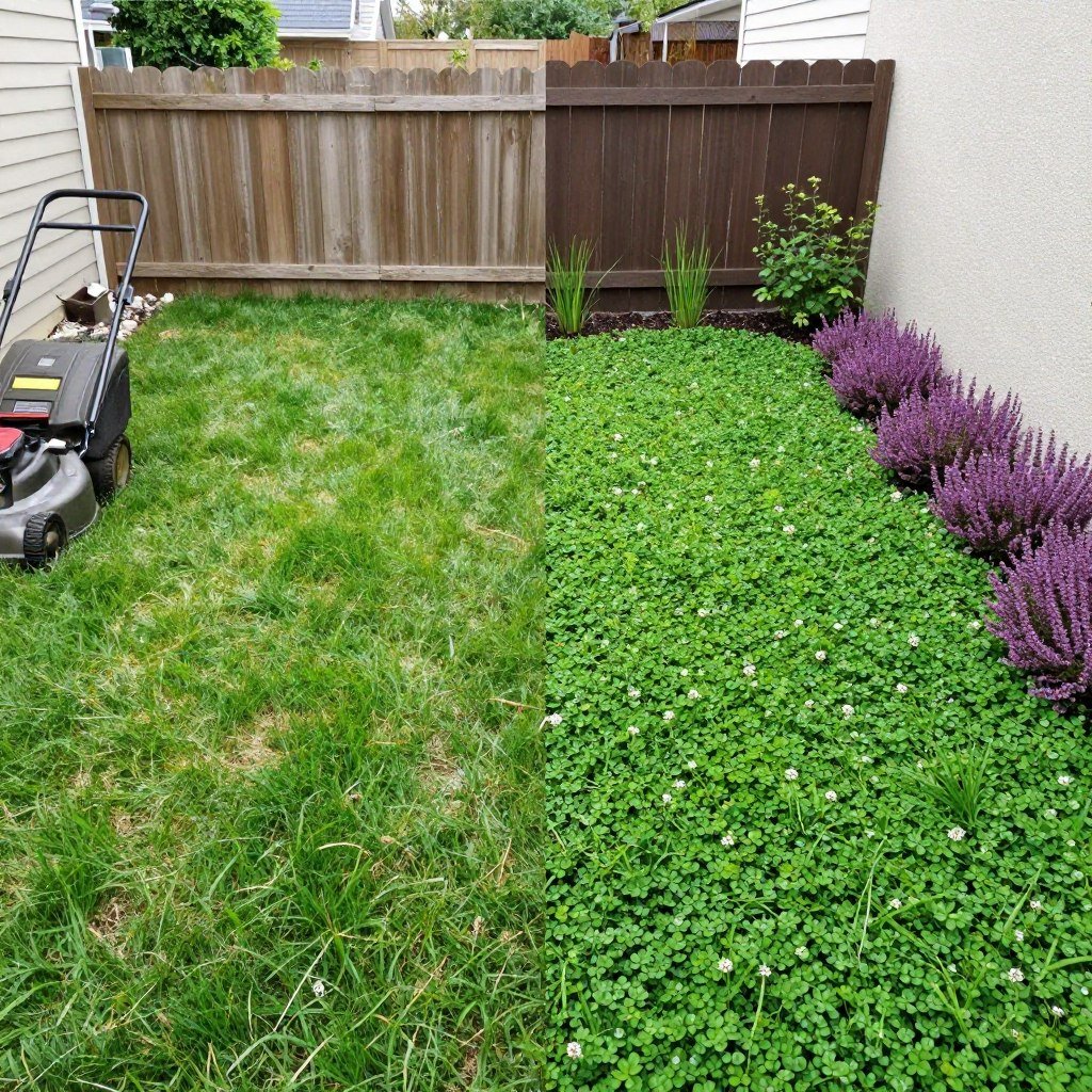 maintenance comparison showing time saved with ground cover alternatives