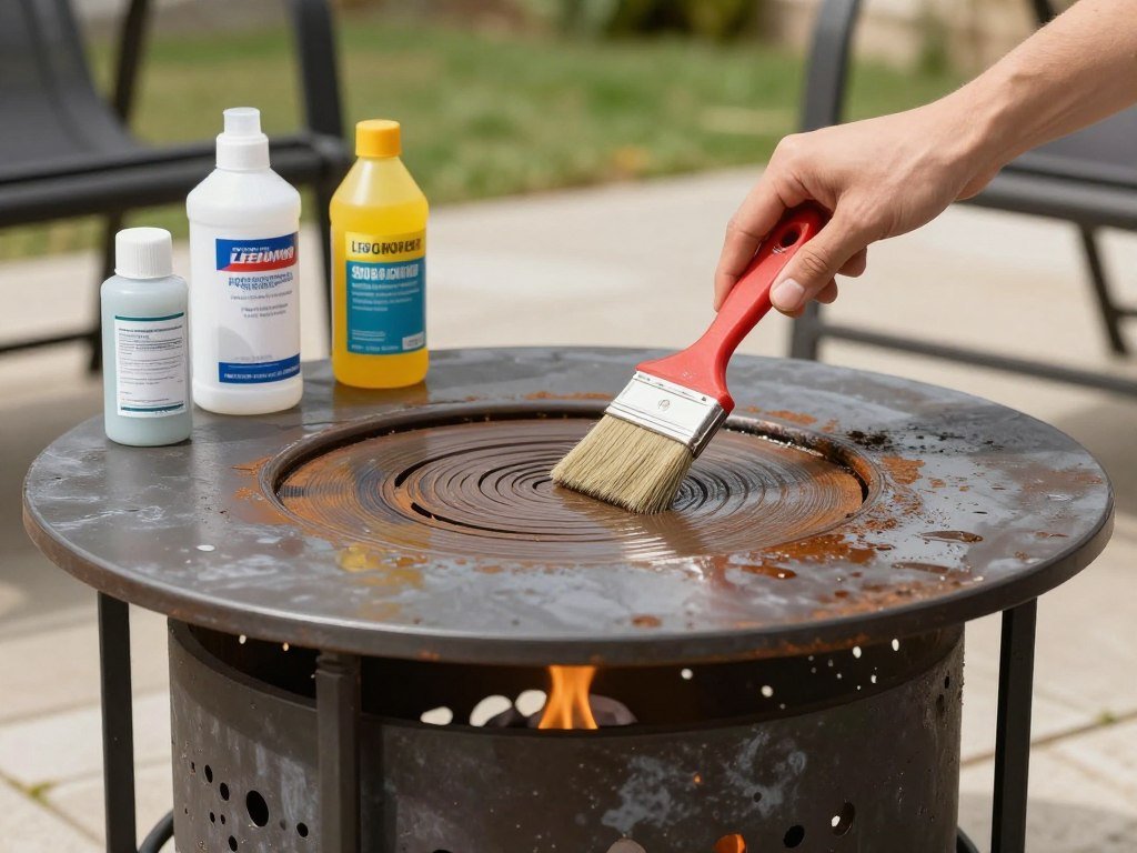 metal fire pit being maintained with protective coating