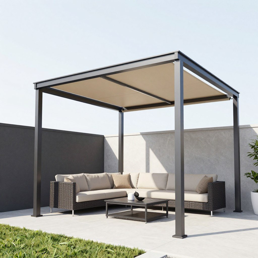 metal pergola with retractable shade canopy