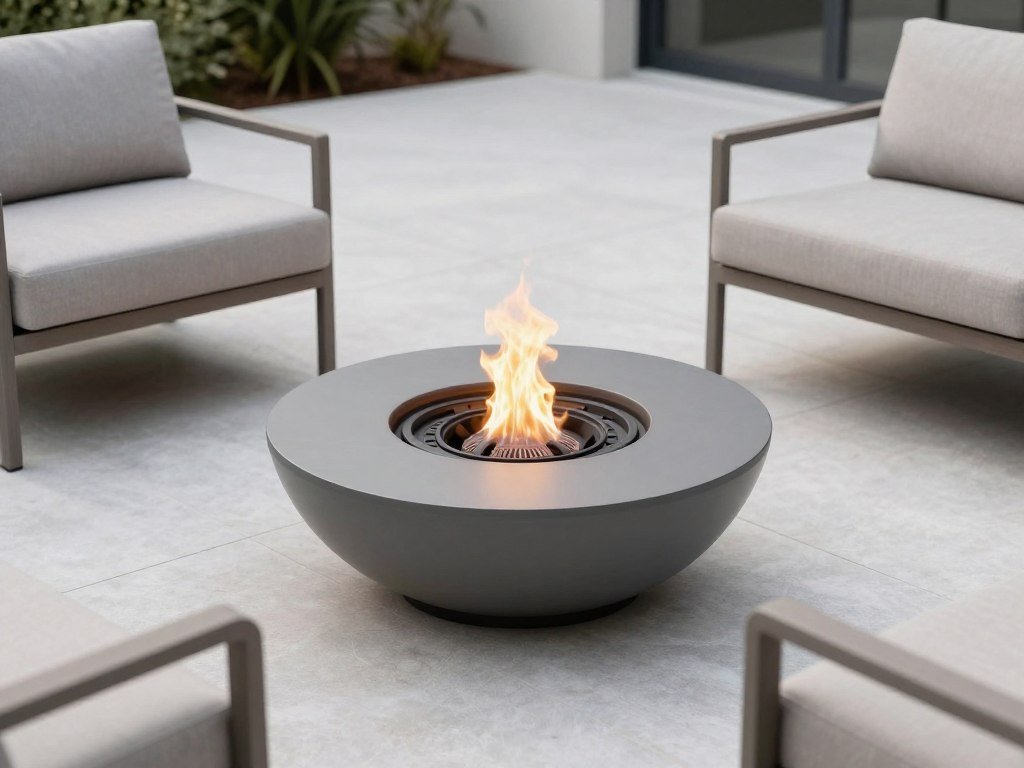 minimal round fire pit with hidden gas burner