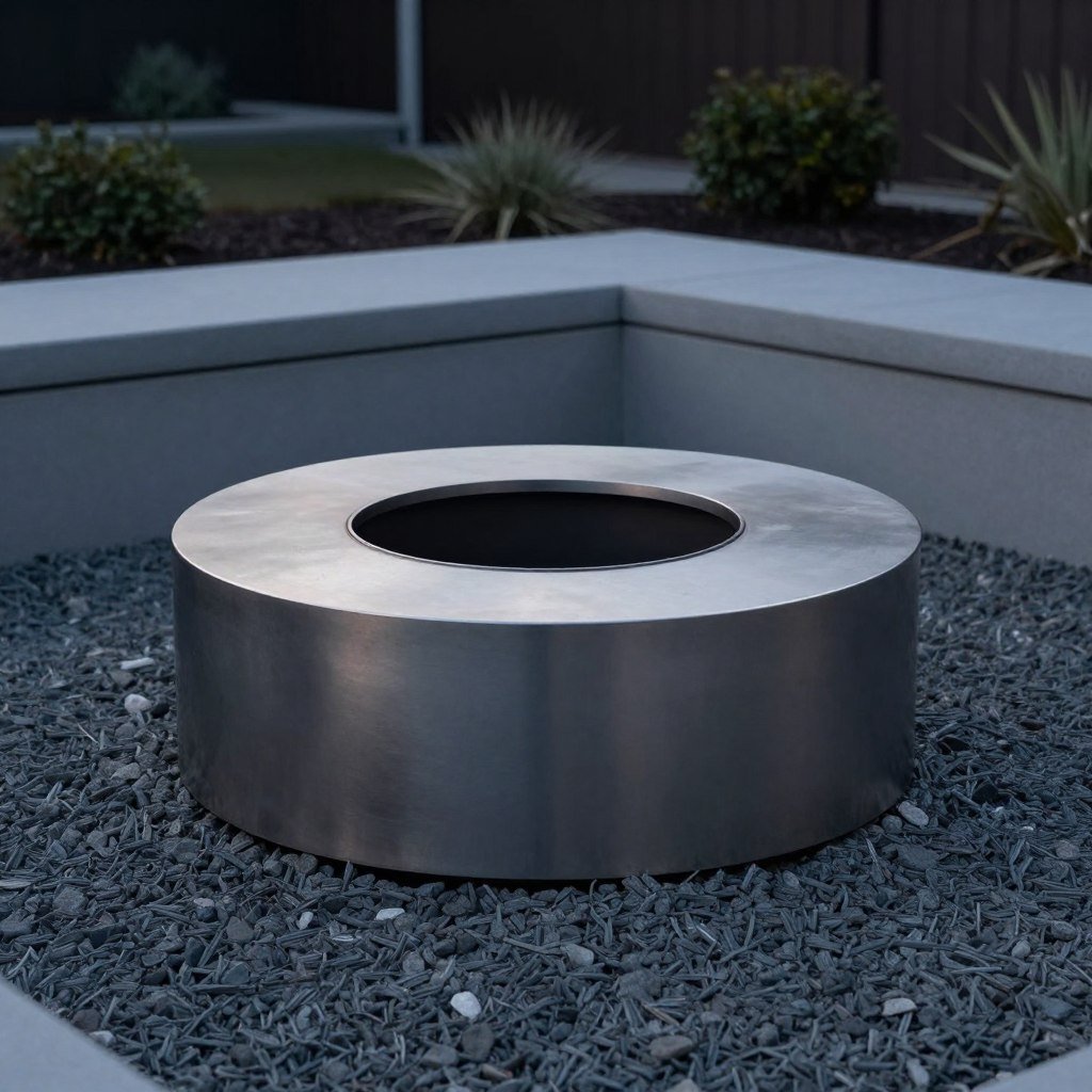 minimalist in-ground fire pit with metal ring