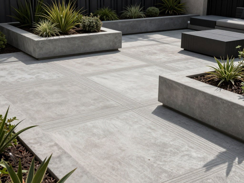 modern concrete patio with geometric design elements