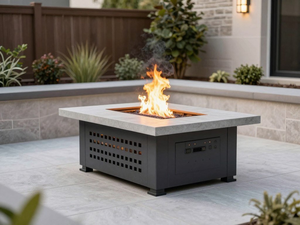modern fire pit design in backyard