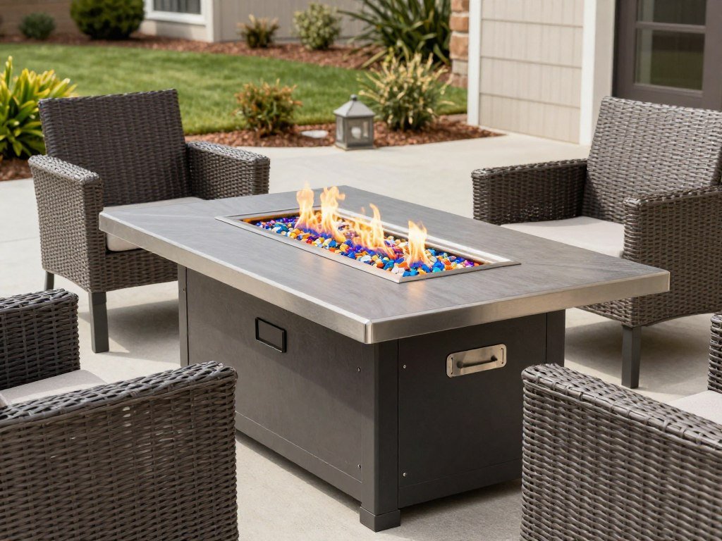 modern propane fire pit table with fire glass