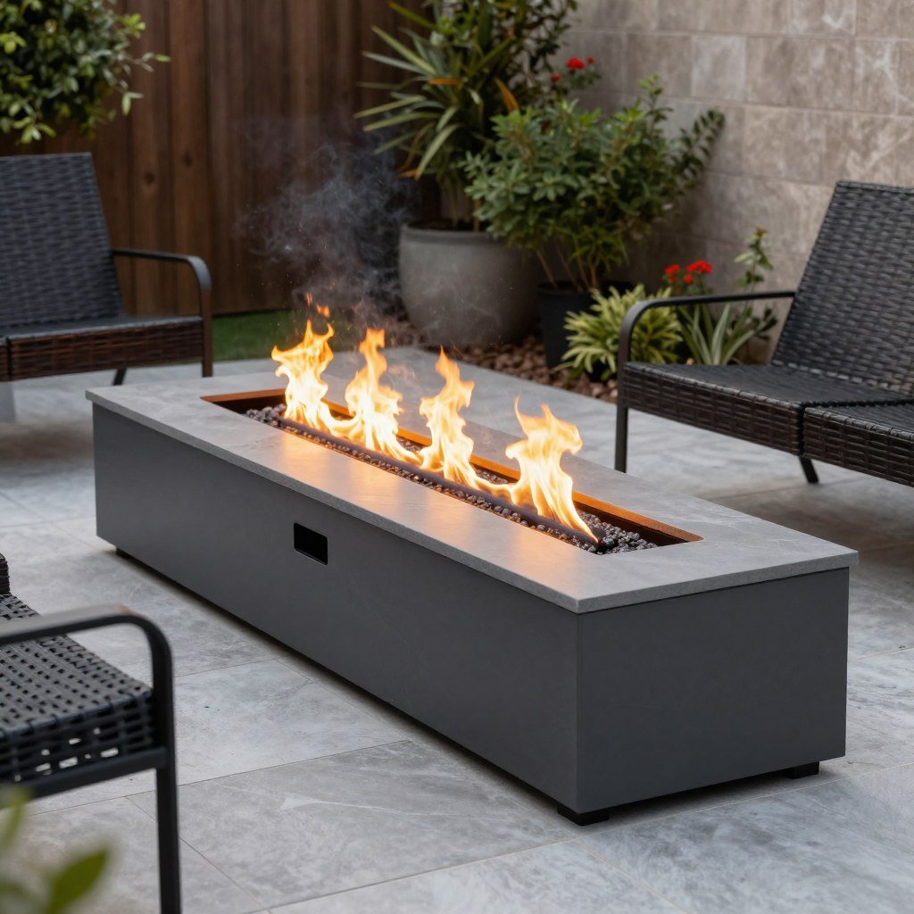 narrow linear fire pit for small patio