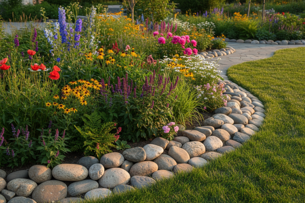natural stone border edging flower garden bed