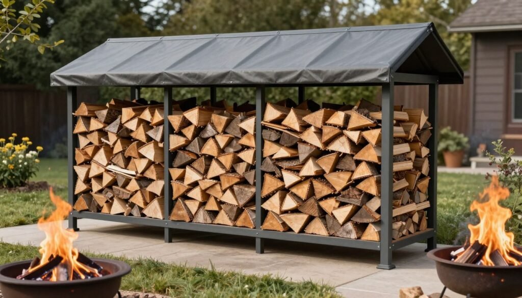 organized firewood storage near fire pit area