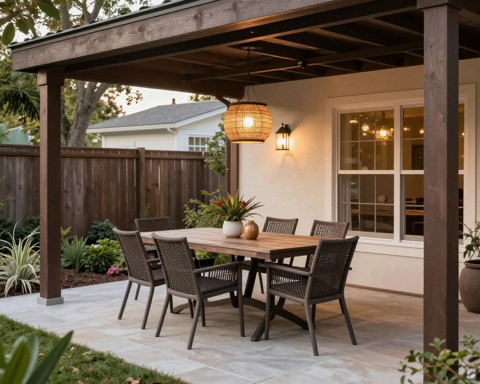 outdoor dining room setup in backyard