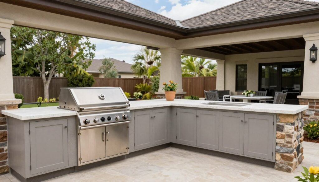 outdoor kitchen with grill and countertop