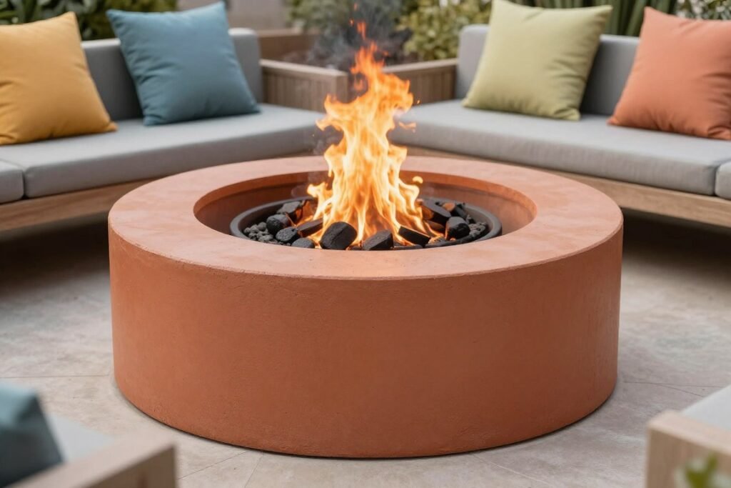painted concrete block fire pit with color