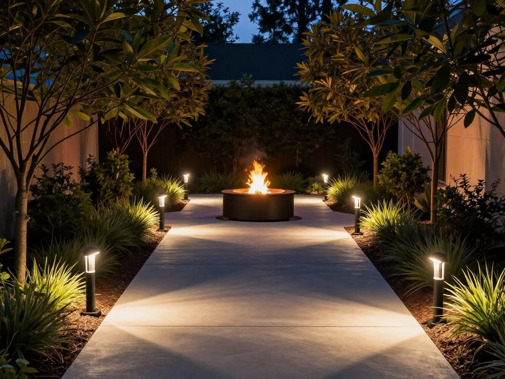 pathway lights leading to fire pit area