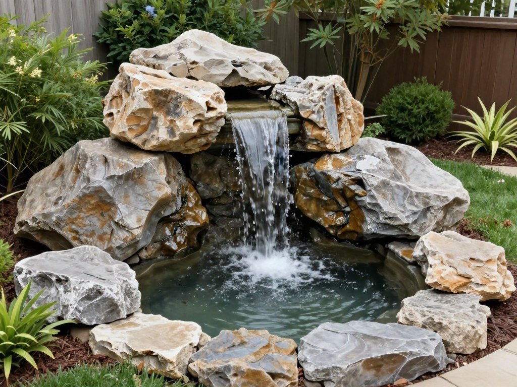 pondless waterfall with stone arrangement