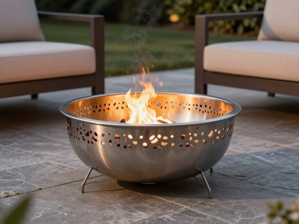 portable metal fire pit on patio