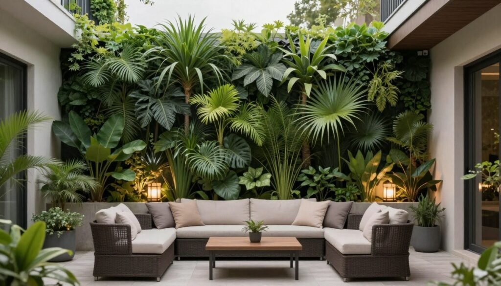 private patio with vertical garden privacy wall