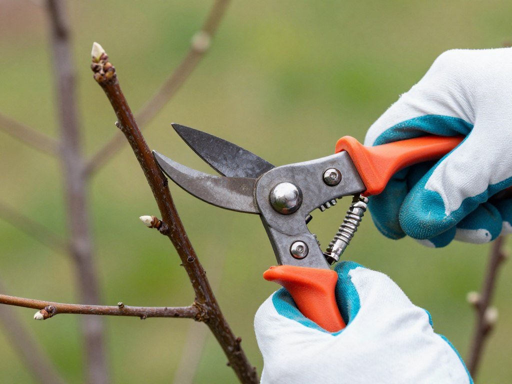 proper pruning technique being demonstrated on flowering shrub