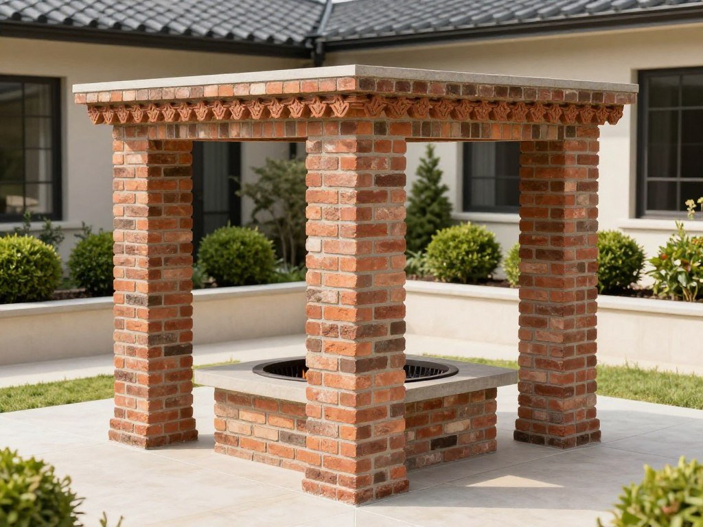 raised brick fire pit with pillar supports and cap