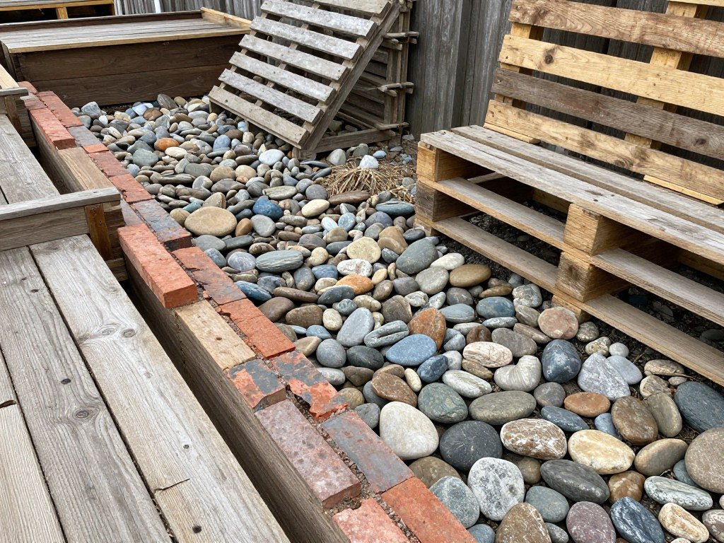reclaimed wood and stone materials repurposed for garden projects