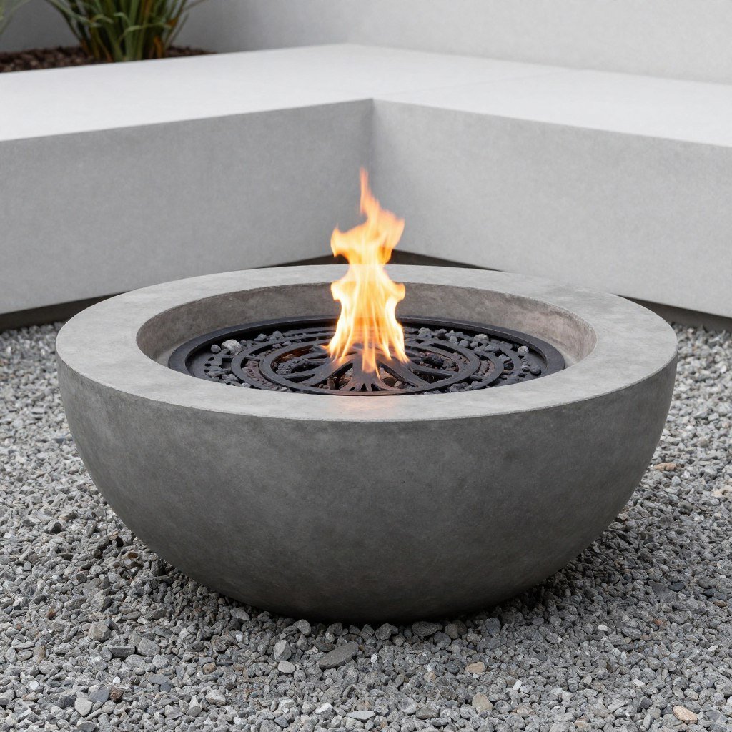 round cast concrete fire bowl with smooth finish