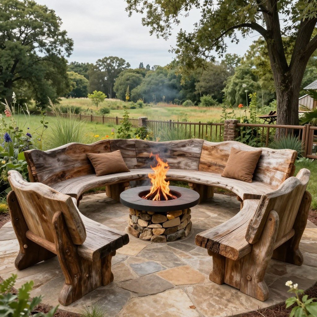 rustic fire pit with natural materials and organic design