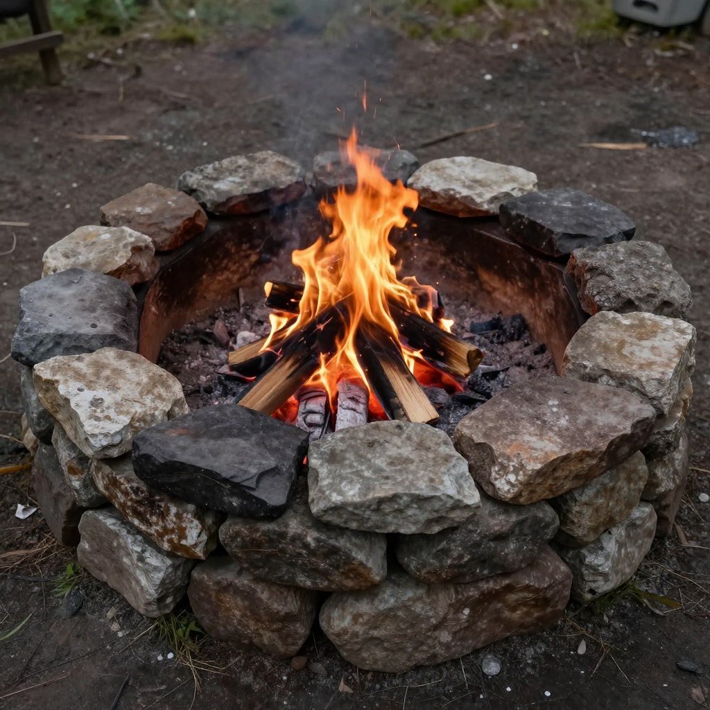 simple fieldstone circle fire pit