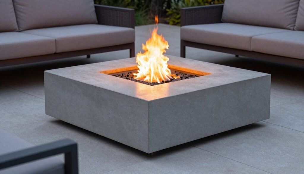 sleek concrete fire pit with modern geometric design